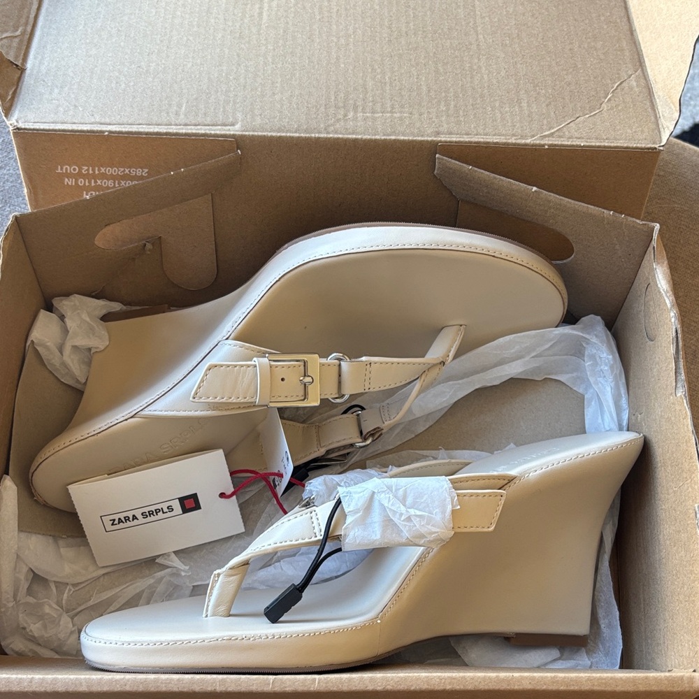 Zara Cream Wedge Sandals (read description)